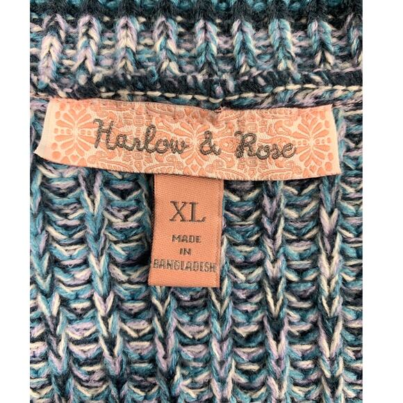 Harlow & Rose Sweater Womens XL Blue V Neck Pullover Chunky Knit School‎ Girl - Picture 3 of 8